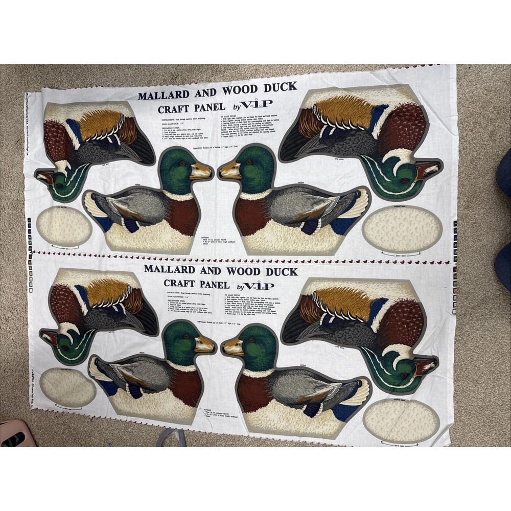 VTG  VIP Mallard & Wood Duck Cut and Sew Fabric Panel Set Rustic Cut 2 sets